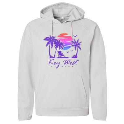 Key West Florida Spring Break Vacation Retro Vintage Sunset Performance Fleece Hoodie