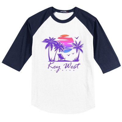 Key West Florida Spring Break Vacation Retro Vintage Sunset Baseball Sleeve Shirt