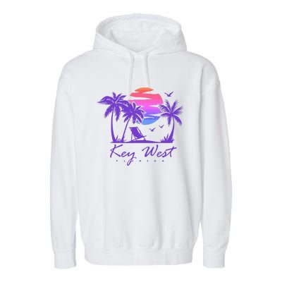 Key West Florida Spring Break Vacation Retro Vintage Sunset Garment-Dyed Fleece Hoodie