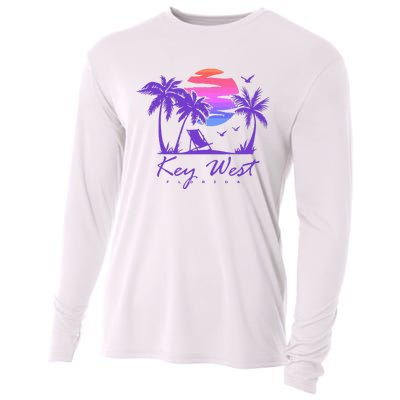 Key West Florida Spring Break Vacation Retro Vintage Sunset Cooling Performance Long Sleeve Crew