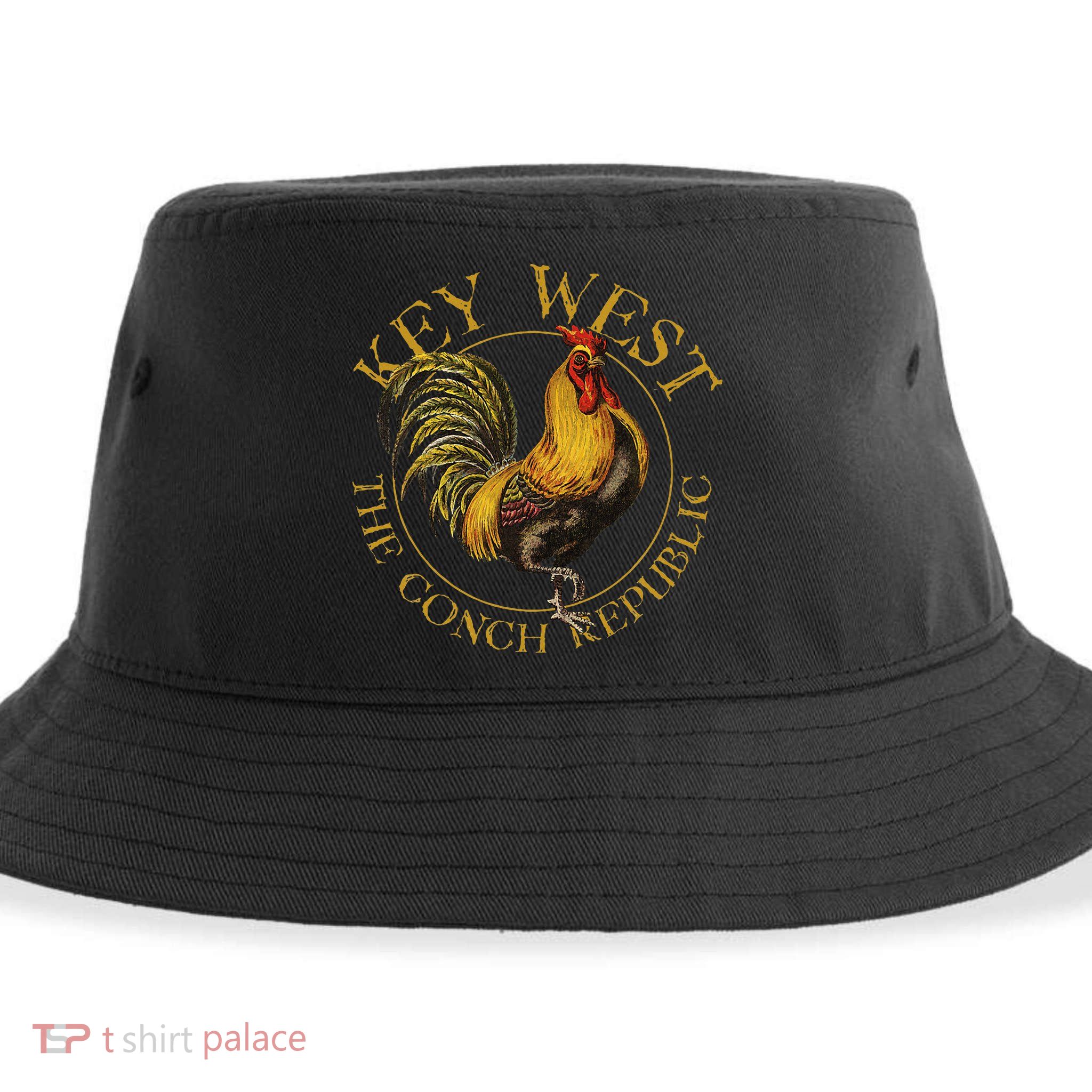 Key West Florida Vintage Rooster Design Souvenir Sustainable Bucket Hat