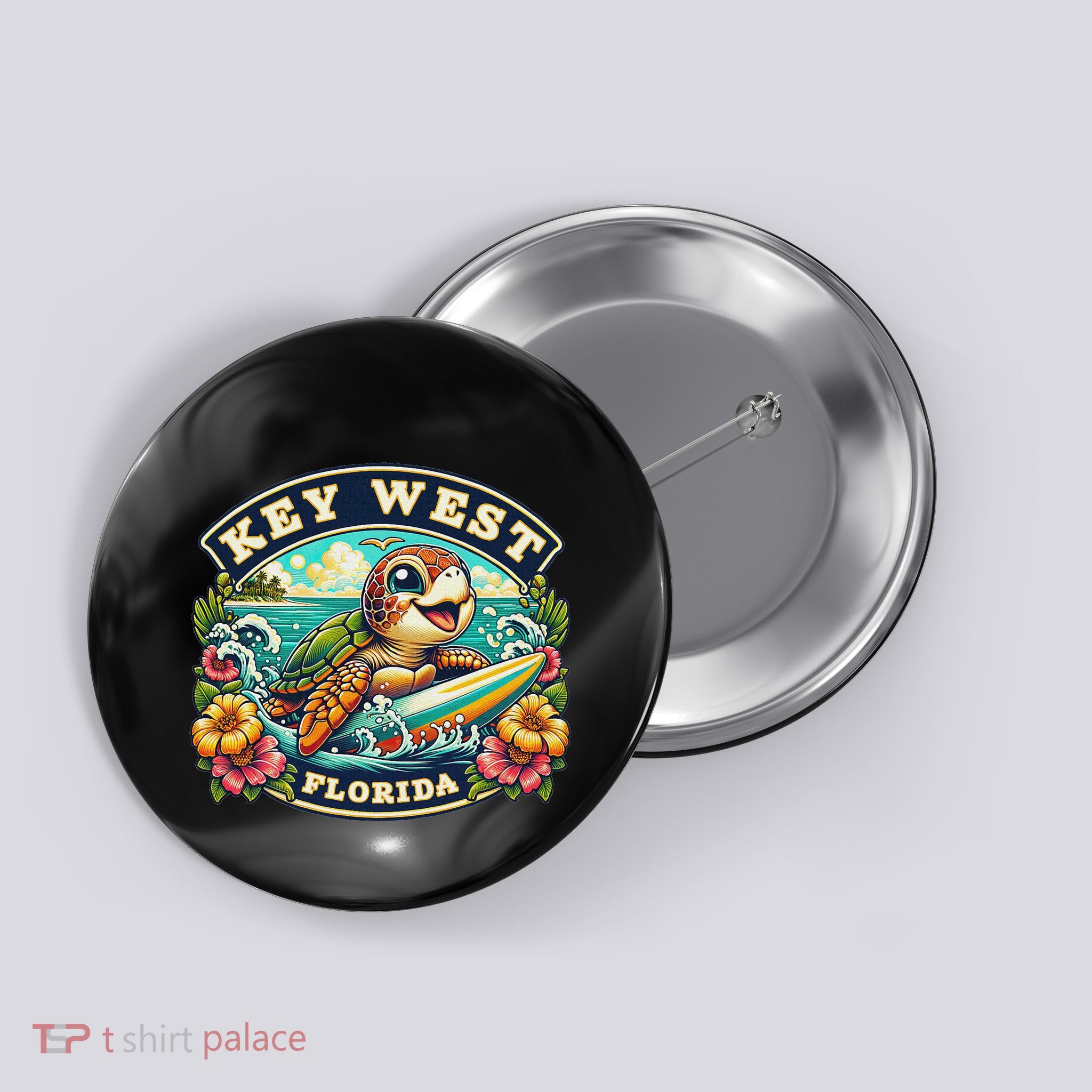 Key West Florida Cute Sea Turtle Surfing Button