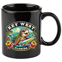Key West Florida Cute Sea Turtle Surfing 11oz C Handle Ceramic Mug