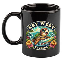 Key West Florida Cute Sea Turtle Surfing 11oz C Handle Ceramic Mug