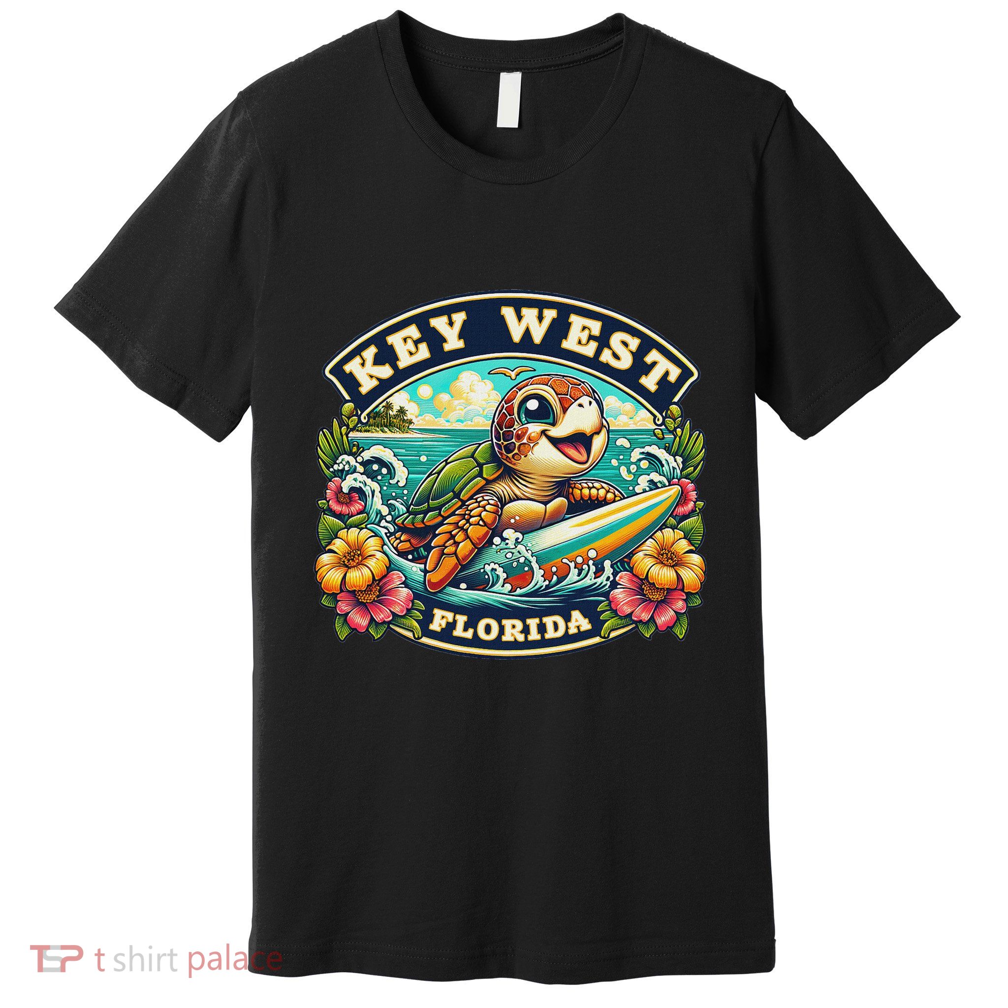 Key West Florida Cute Sea Turtle Surfing Premium T-Shirt