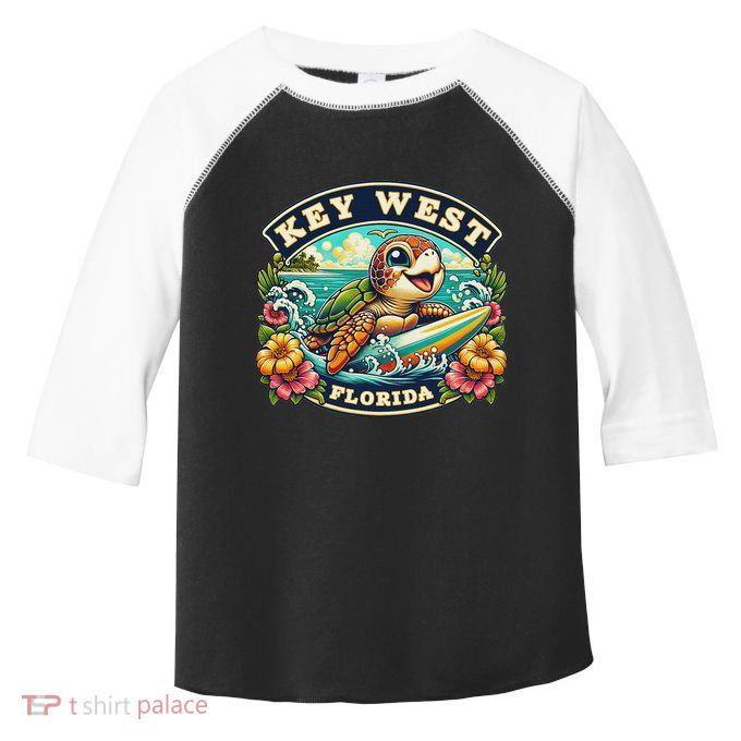 Key West Florida Cute Sea Turtle Surfing Toddler Fine Jersey T-Shirt