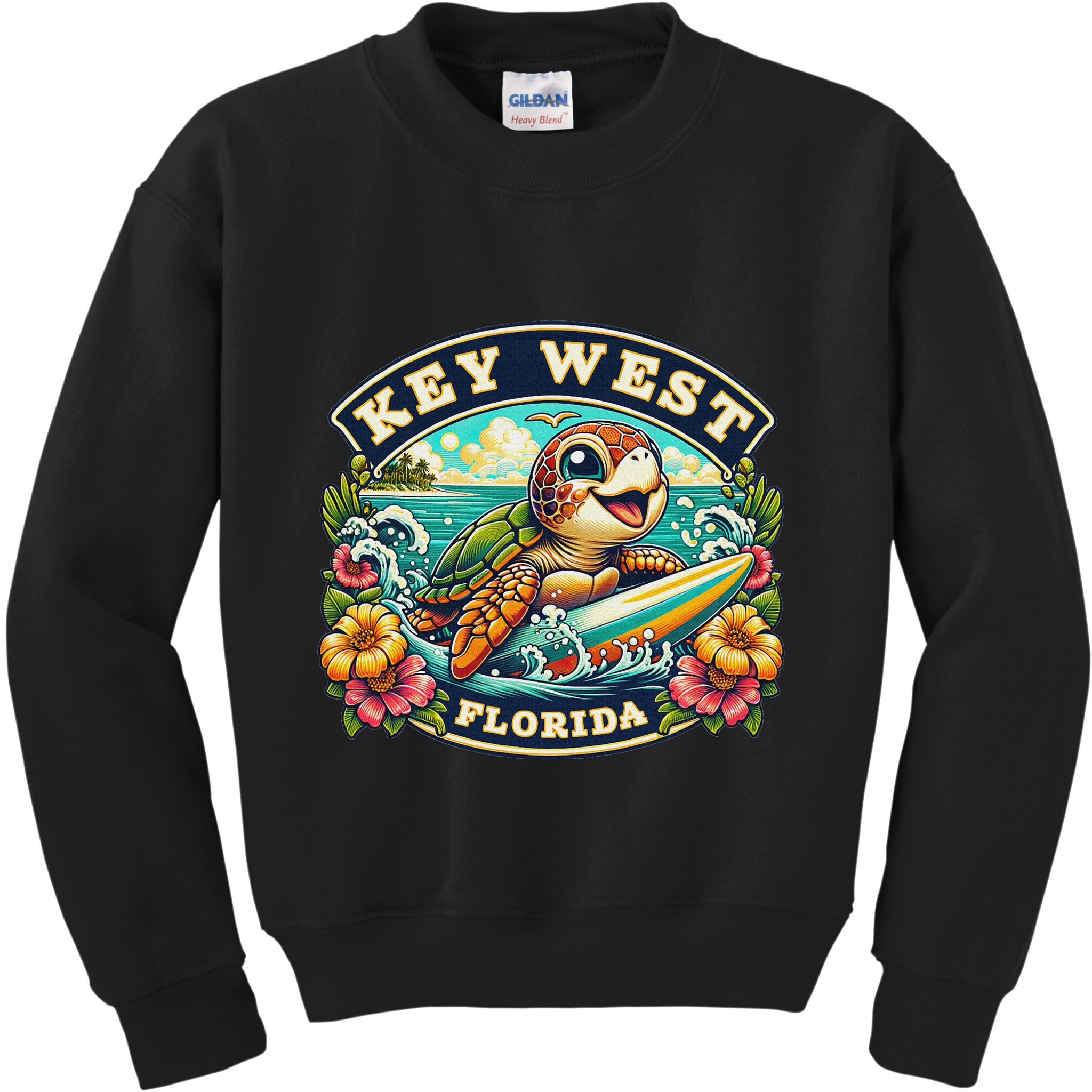 Key West Florida Cute Sea Turtle Surfing Kids Sweatshirt