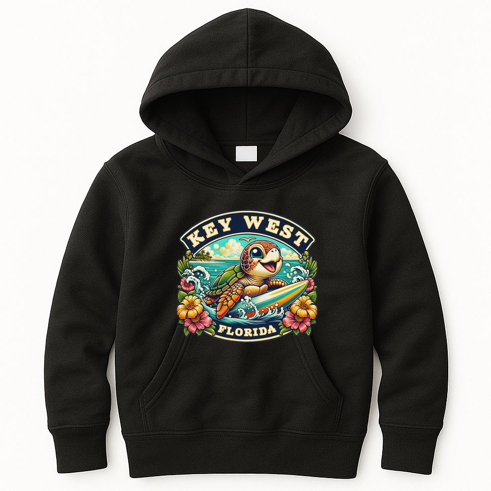 Key West Florida Cute Sea Turtle Surfing Kids Hoodie