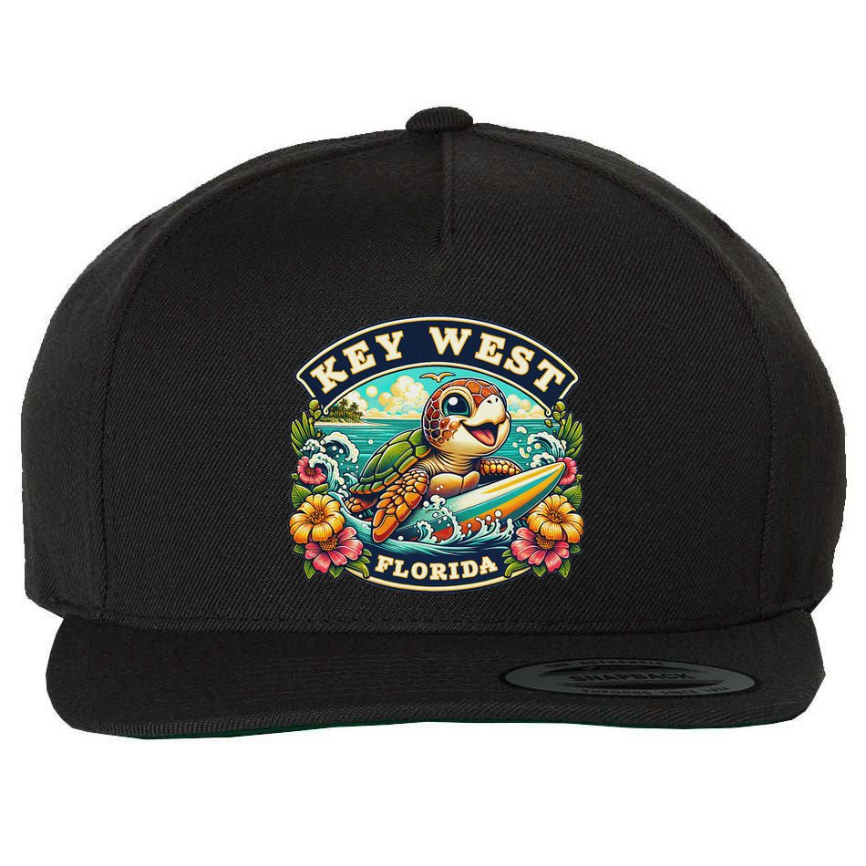 Key West Florida Cute Sea Turtle Surfing Wool Snapback Cap