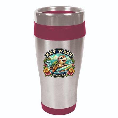 Key West Florida Cute Sea Turtle Surfing 16oz Travel Tumbler