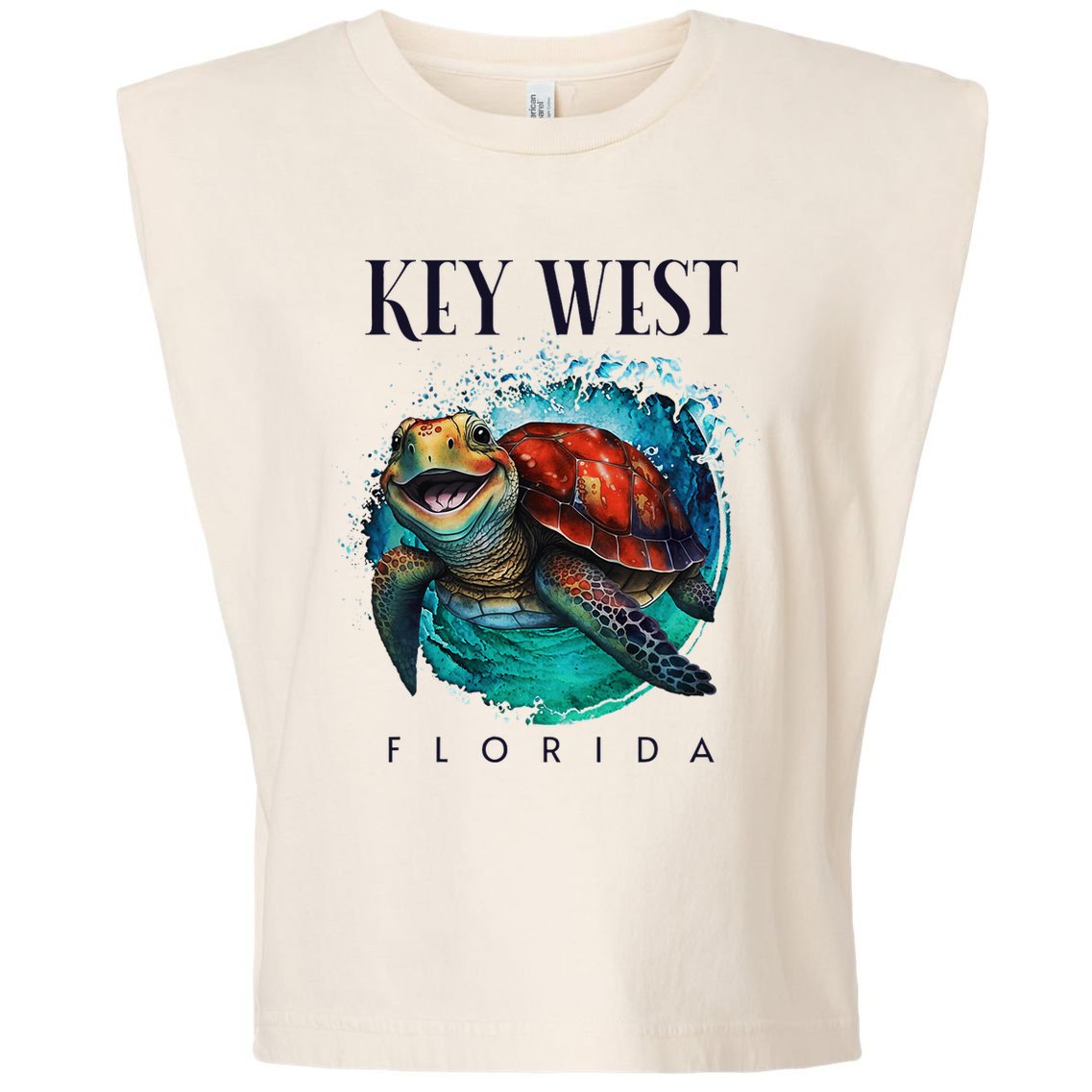 Key West Florida Watercolor Happy Sea Turtle Garment-Dyed Women's Muscle Tee