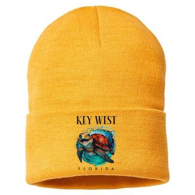 Key West Florida Watercolor Happy Sea Turtle Sustainable Knit Beanie