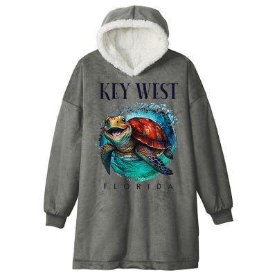 Key West Florida Watercolor Happy Sea Turtle Hooded Wearable Blanket