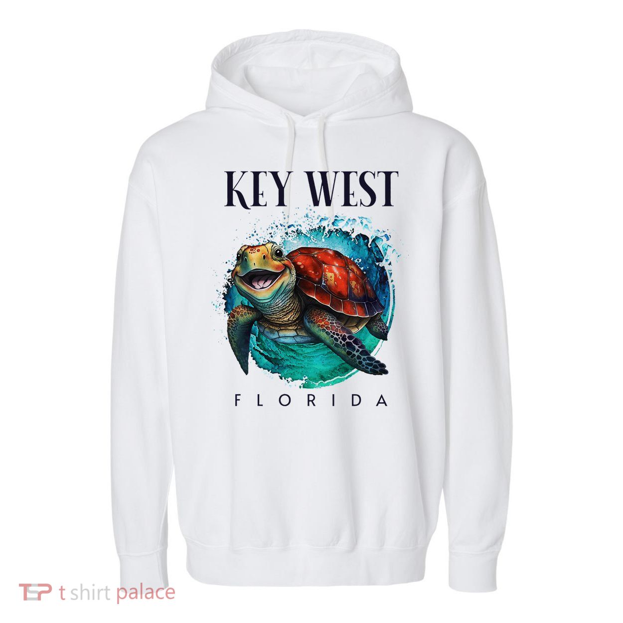Key West Florida Watercolor Happy Sea Turtle Garment-Dyed Fleece Hoodie