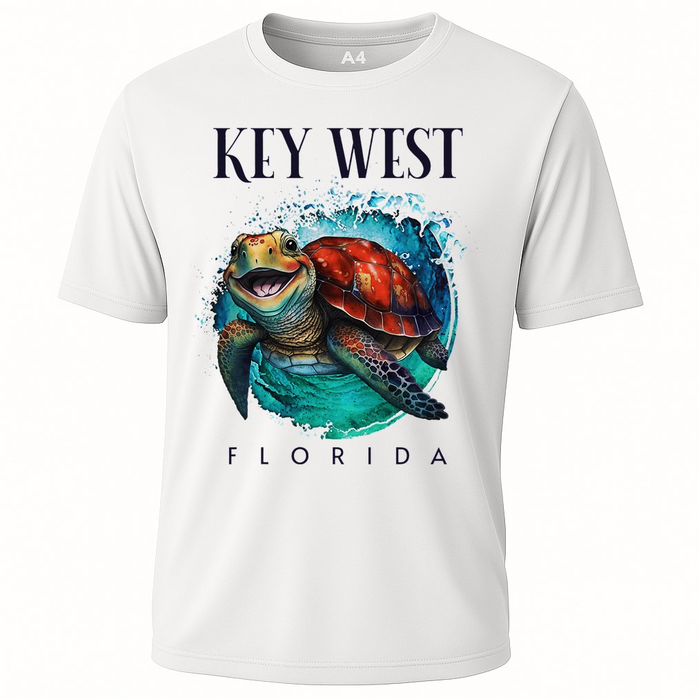 Key West Florida Watercolor Happy Sea Turtle Cooling Performance Crew T-Shirt
