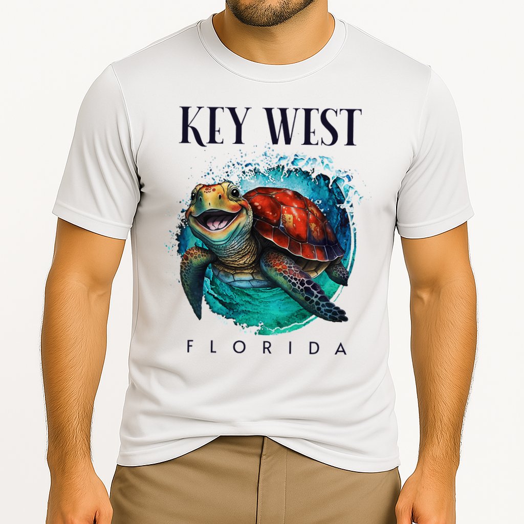 Key West Florida Watercolor Happy Sea Turtle Cooling Performance Crew T-Shirt