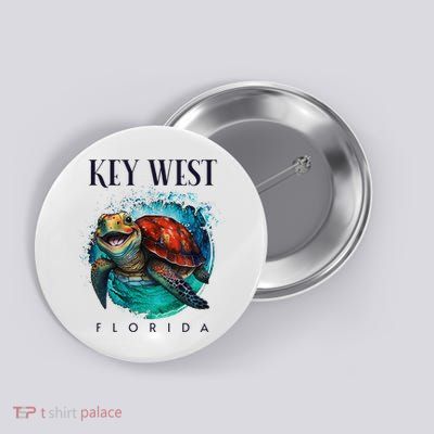 Key West Florida Watercolor Happy Sea Turtle Button