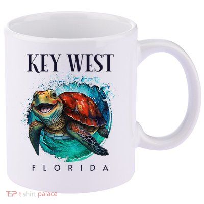 Key West Florida Watercolor Happy Sea Turtle 11oz C Handle Ceramic Mug
