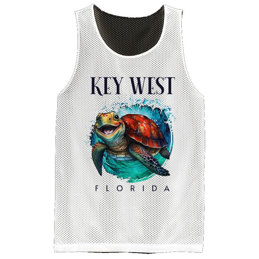 Key West Florida Watercolor Happy Sea Turtle Mesh Reversible Basketball Jersey Tank