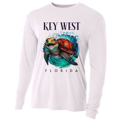Key West Florida Watercolor Happy Sea Turtle Cooling Performance Long Sleeve Crew