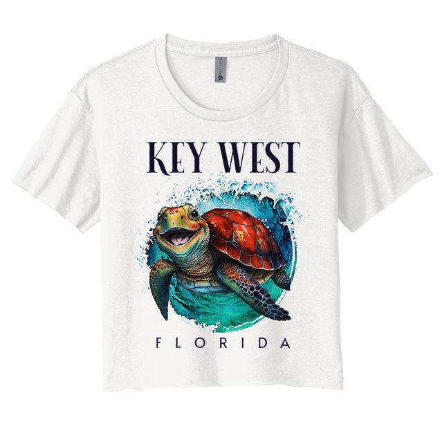 Key West Florida Watercolor Happy Sea Turtle Crop Top