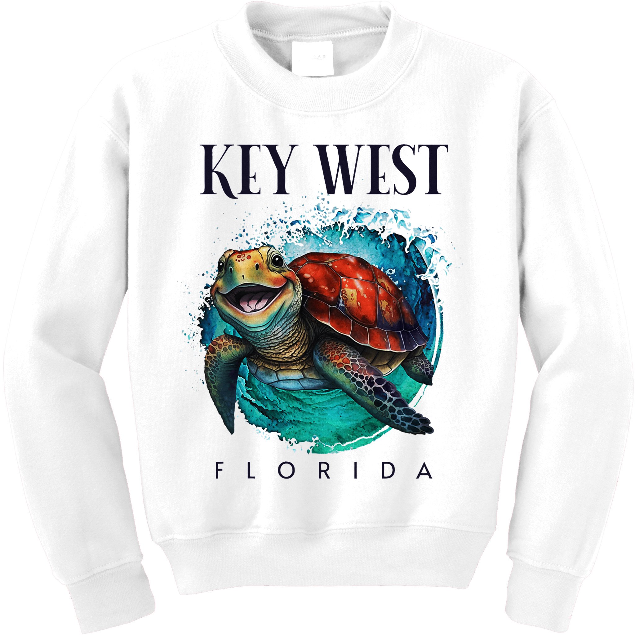 Key West Florida Watercolor Happy Sea Turtle Kids Sweatshirt