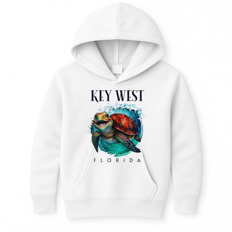Key West Florida Watercolor Happy Sea Turtle Kids Hoodie