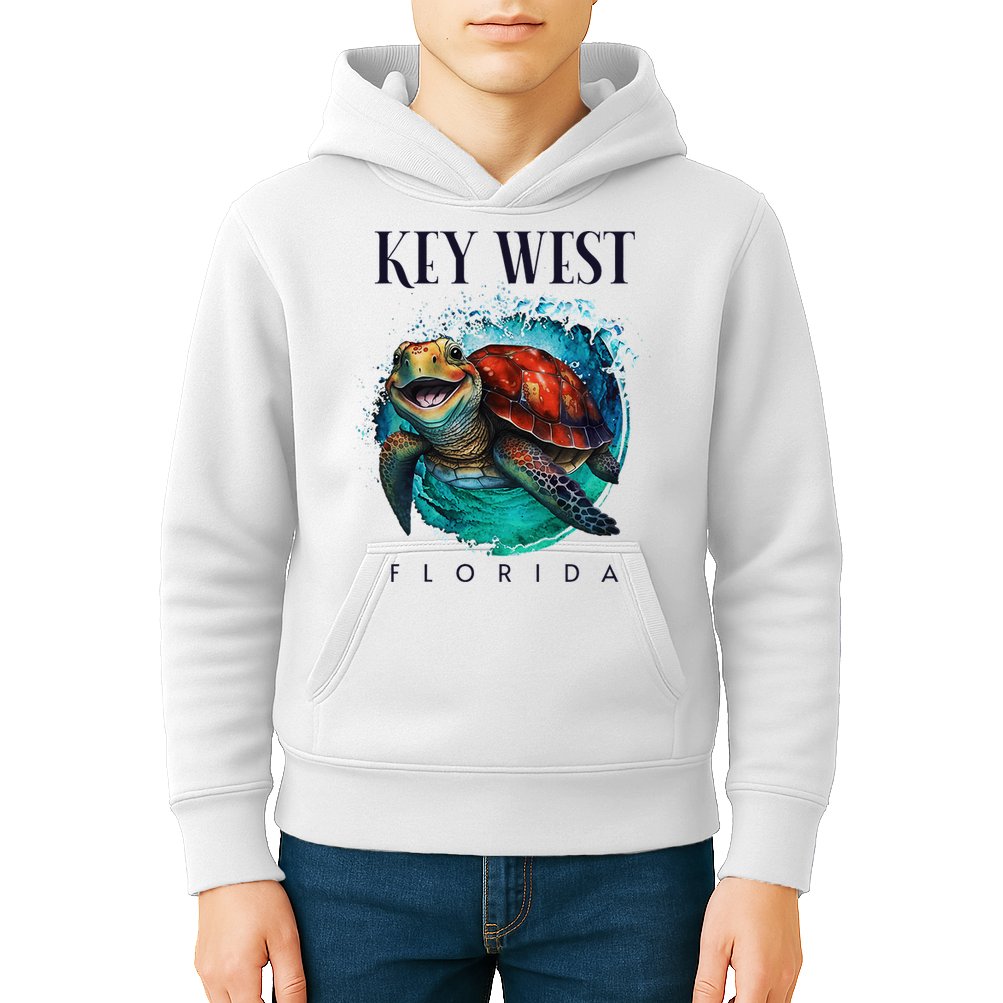 Key West Florida Watercolor Happy Sea Turtle Kids Hoodie