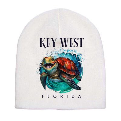 Key West Florida Watercolor Happy Sea Turtle Short Acrylic Beanie