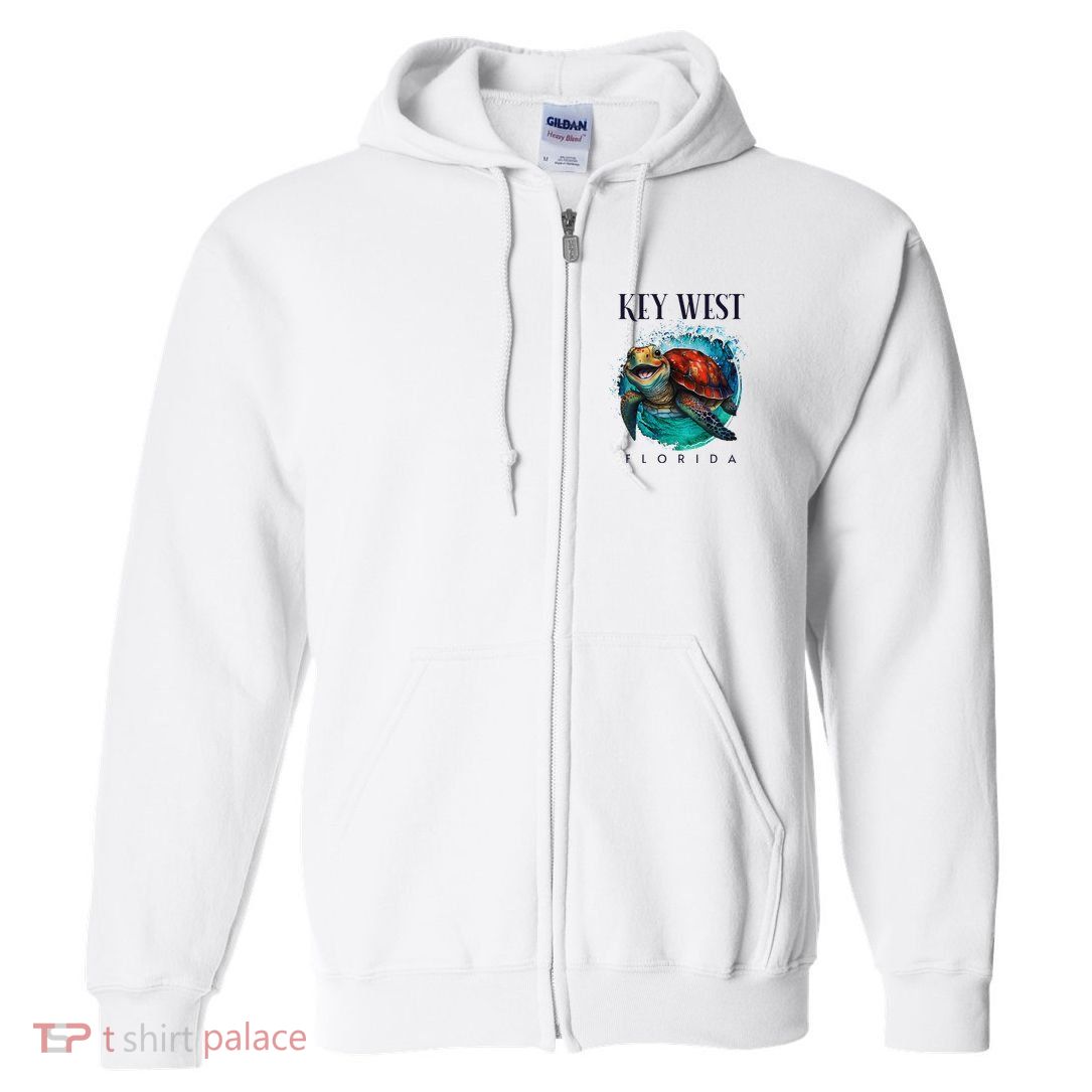 Key West Florida Watercolor Happy Sea Turtle Full Zip Hoodie