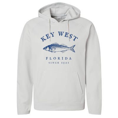 Key West Florida Vintage Fishing Performance Fleece Hoodie