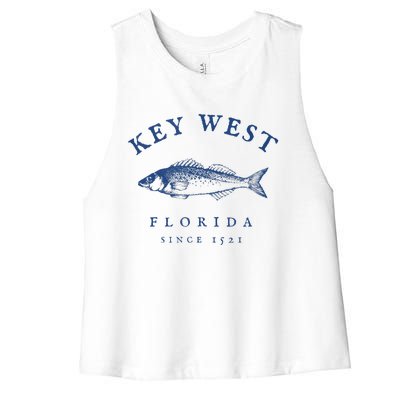 Key West Florida Vintage Fishing Women's Racerback Cropped Tank