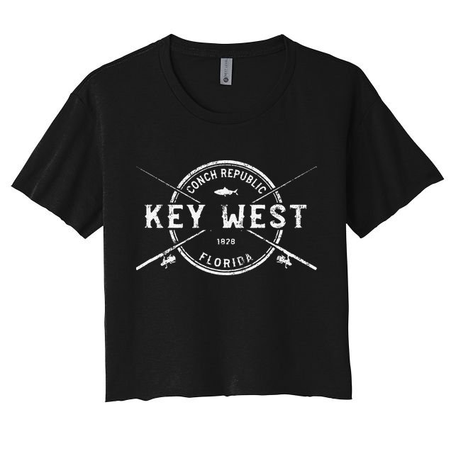 Key West FL Vintage Crossed Fishing Rods Crop Top