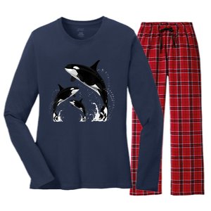 Killer Whale Gifts Shirt. Jumping Orca Killer Whales Killer Women's Long Sleeve Flannel Pajama Set 