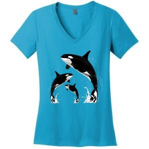 Killer Whale Gifts Shirt. Jumping Orca Killer Whales Killer Women's V-Neck T-Shirt