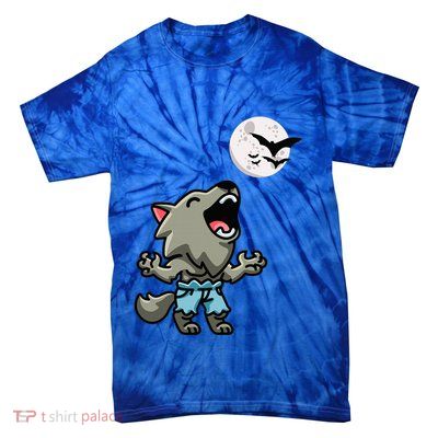 Kawaii Werewolf Howling At The Night Sky Full Moon Monster Tie-Dye T-Shirt