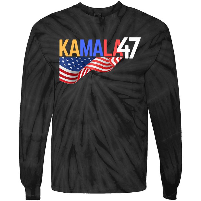 Kamala Wins Is Kalama 47 Is Kamala Supporter Tie-Dye Long Sleeve Shirt