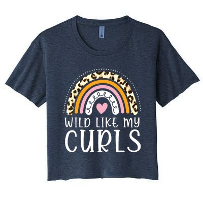 Kids Wild Like My Curls Girl Leopard Boho Rainbow Women's Crop Top Tee