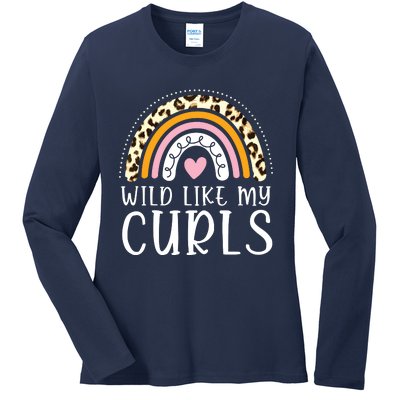 Kids Wild Like My Curls Girl Leopard Boho Rainbow Ladies Long Sleeve Shirt