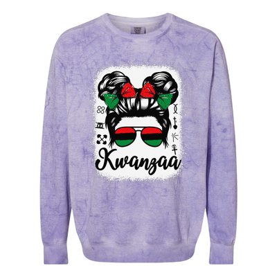 Kwanzaa Women Messy Bun Kwanzaa Seven Principles Colorblast Crewneck Sweatshirt