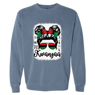 Kwanzaa Women Messy Bun Kwanzaa Seven Principles Garment-Dyed Sweatshirt