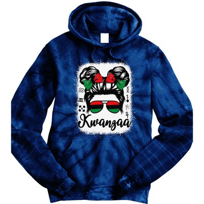 Kwanzaa Women Messy Bun Kwanzaa Seven Principles Tie Dye Hoodie