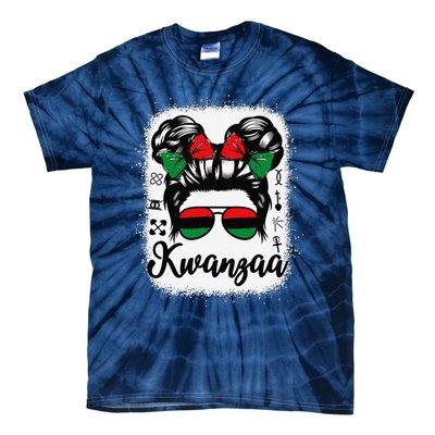 Kwanzaa Women Messy Bun Kwanzaa Seven Principles Tie-Dye T-Shirt