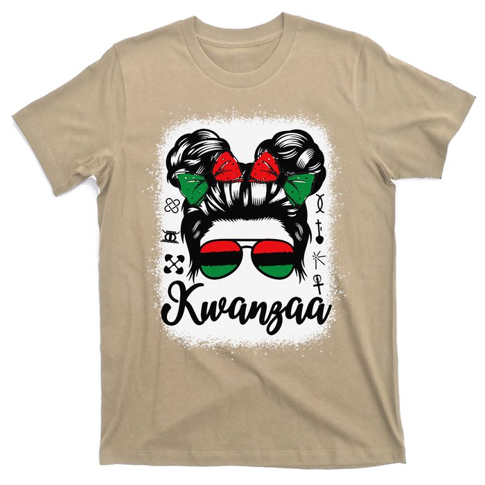 Kwanzaa Women Messy Bun Kwanzaa Seven Principles T-Shirt