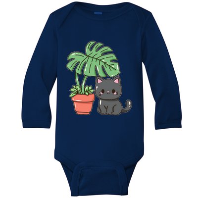 Kitty With Monster Plant Baby Long Sleeve Bodysuit