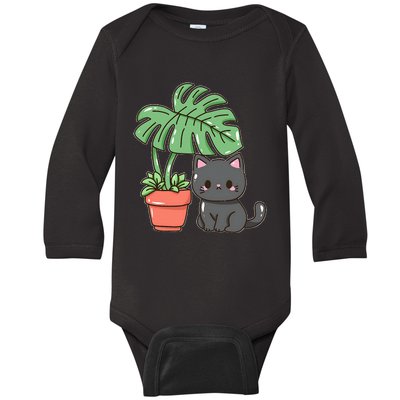 Kitty With Monster Plant Baby Long Sleeve Bodysuit