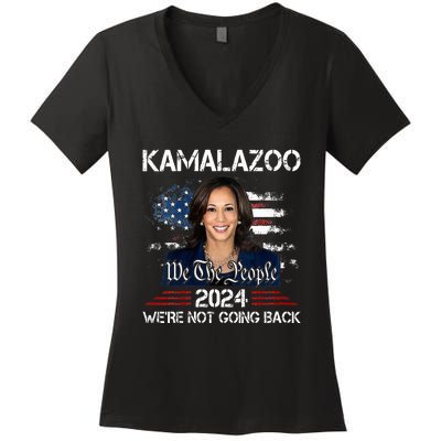 Kamalazoo Were Not Going Back Kamala Harris Election 2024 Women's V-Neck T-Shirt