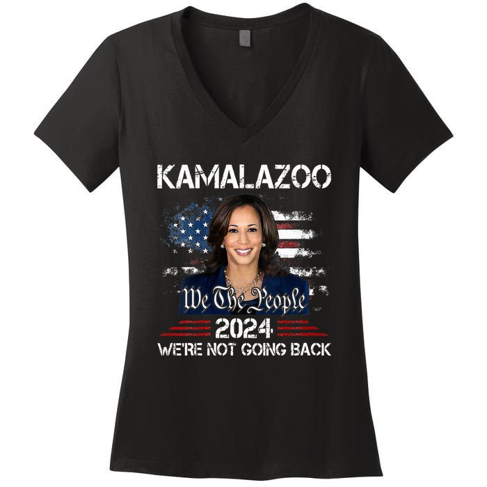 Kamalazoo Were Not Going Back Kamala Harris Election 2024 Women's V-Neck T-Shirt