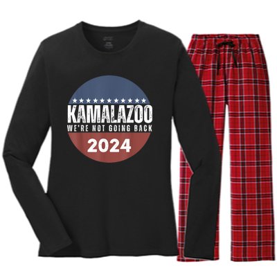 Kamalazoo Were Not Going Back Kamala Harris 2024 Women's Long Sleeve Flannel Pajama Set 