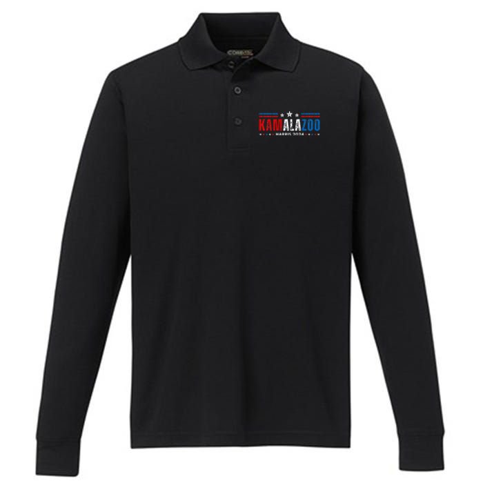 Kamalazoo WeRe Not Going Back Kamala Harris Election 2024 Premium Performance Long Sleeve Polo